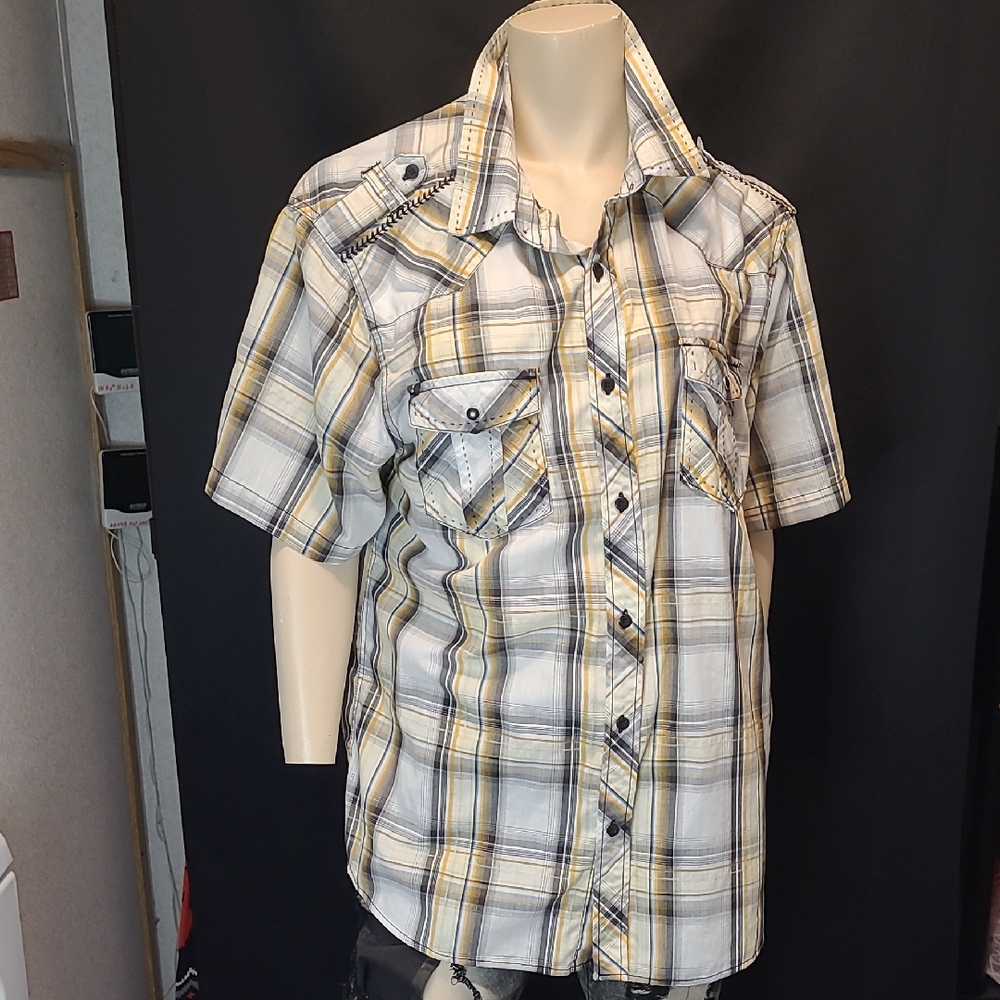 Machine Plaid Shirt with Blue and Yellow Accents